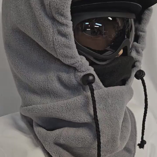 Gray with black mask Anti Pill Fleece Large Hoodaclava, Riding Helmet Cover, Hoodie Hat, Ski Mask, Winter Hat, Snood