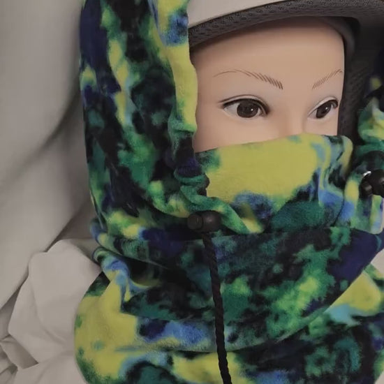 Green and Blue Tie Dye Print Anti Pill Fleece Large Ski Helmet Cover