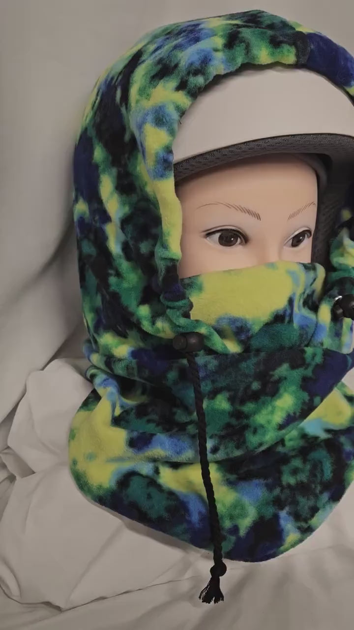 Green and Blue Tie Dye Print Anti Pill Fleece Large Ski Helmet Cover