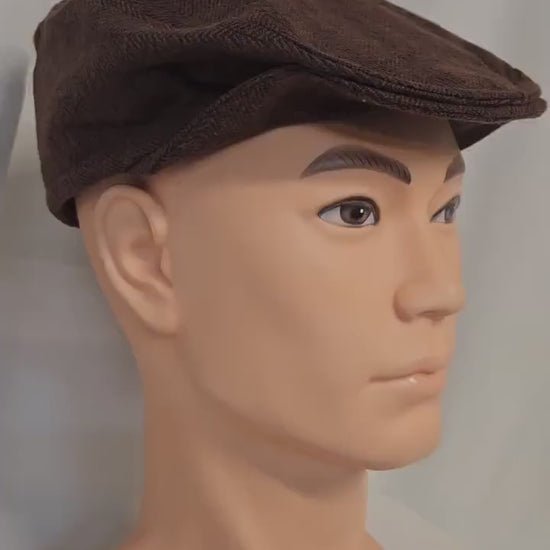 Brown Tweed Print Flat Cap