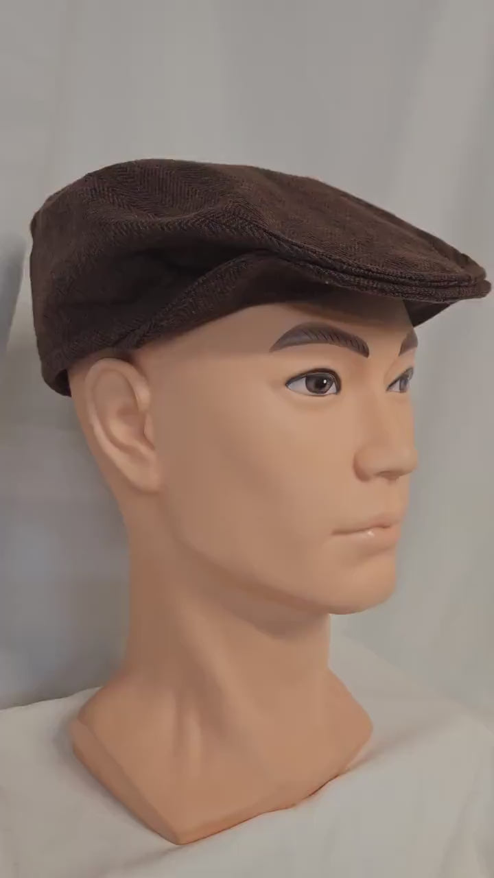 Brown Tweed Print Flat Cap