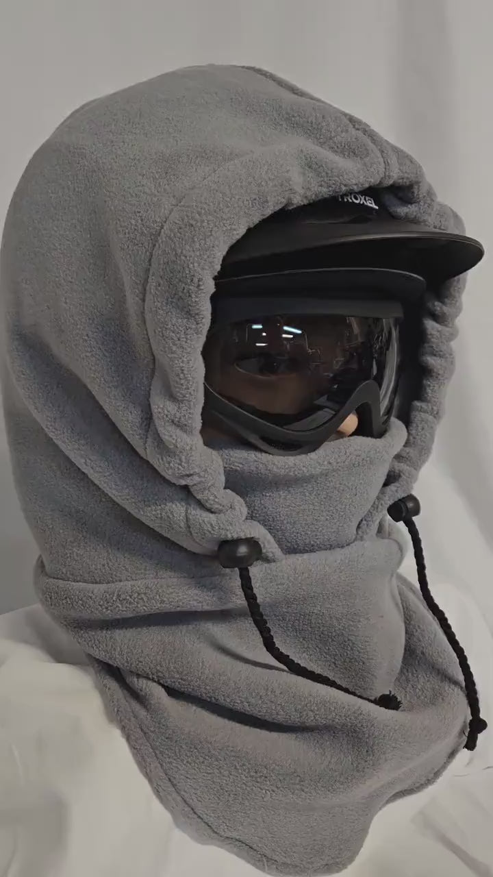 Gray Anti Pill Fleece Large Ski Helmet Cover, Riding Helmet Cover, Hoodie Hat, Ski Mask, 4-in-1 Fleece Hood Cover, Winter Hat, Snood