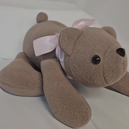 Honey Bear Lovey with Pink Ribbon; Bear Snuggler; Bear Snuggle Buddy; Emotional Support Toy; Baby Shower; Gift for Toddler