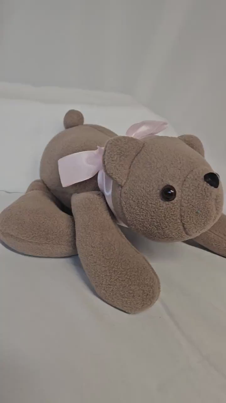 Honey Bear Lovey with Pink Ribbon; Bear Snuggler; Bear Snuggle Buddy; Emotional Support Toy; Baby Shower; Gift for Toddler