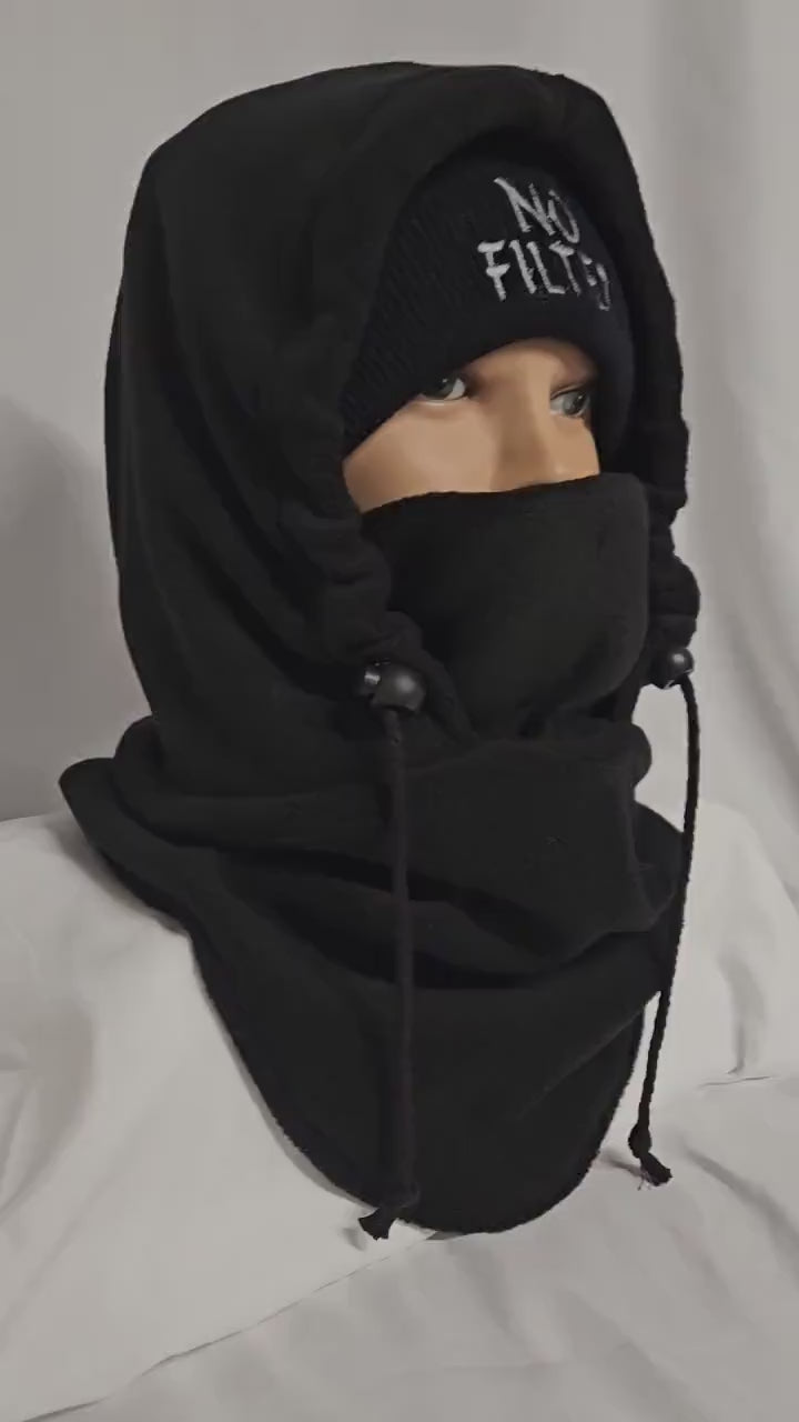 No Filter Winter Bundle | Embroidered Beanie & Fleece Balaclava Set | Cold Weather Face Cover | Cozy Winter Gear | Unisex sz M