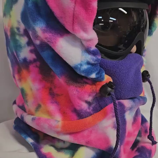 Rainbow Spatter Anti Pill Fleece Large Ski Helmet Cover with purple mask