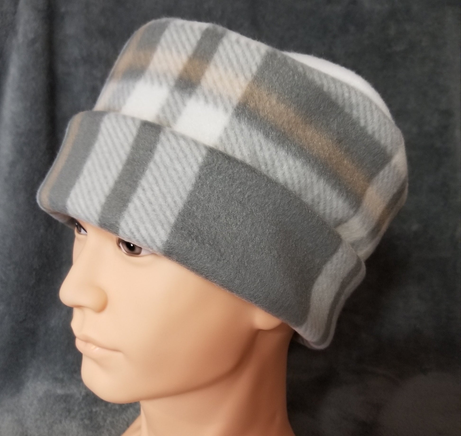 Gray Plaid Fleece Pillbox Hat