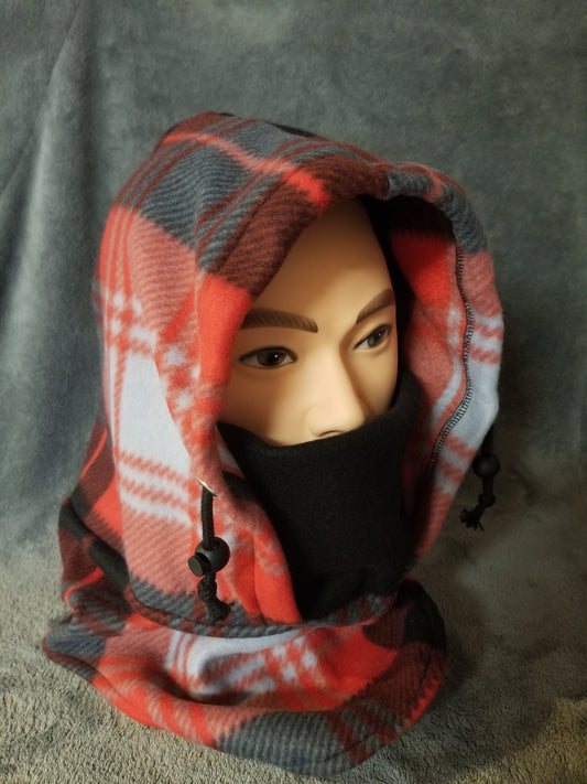Black and Red Plaid Anti Pill Fleece with Black Mask Ski Helmet Cover