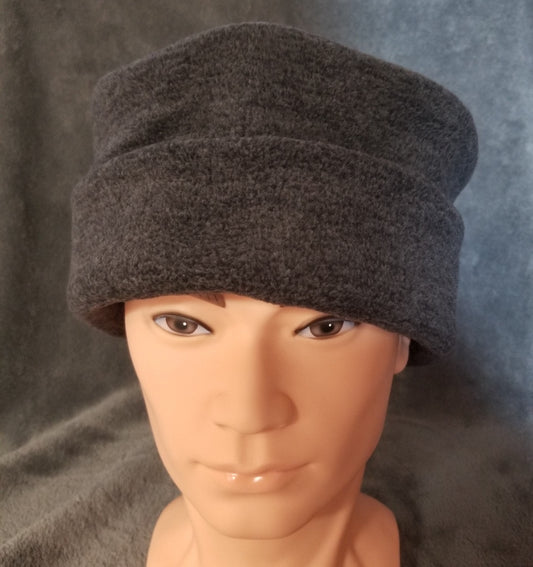 Gray Fleece Pillbox Hat, Fleece Hat, Adult Pillbox Winter Fleece Hat, Unisex Fleece Hat, Warm Hat, Chemo Hat