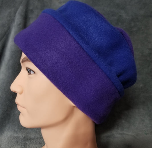 Blue and Purple Colorblock Fleece Pillbox Hat