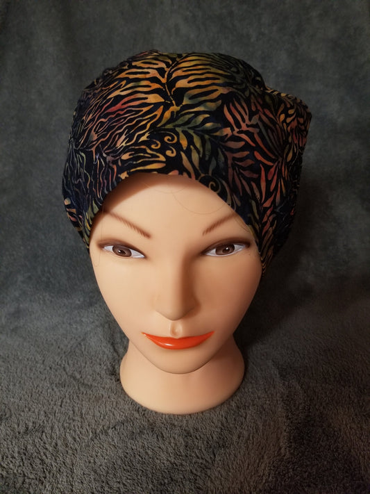 Colorful Leaves Print Batik Pixie Style Scrub Caps,  Euro style scrub cap 