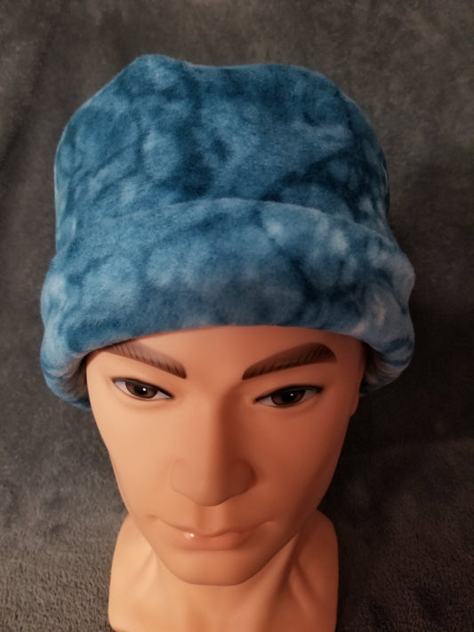 Teal Marble Fleece Pillbox Hat, Fleece Hat, Adult Pillbox Winter Fleece Hat, Unisex Fleece Hat, Warm Hat, Chemo Hat, Ready to Ship