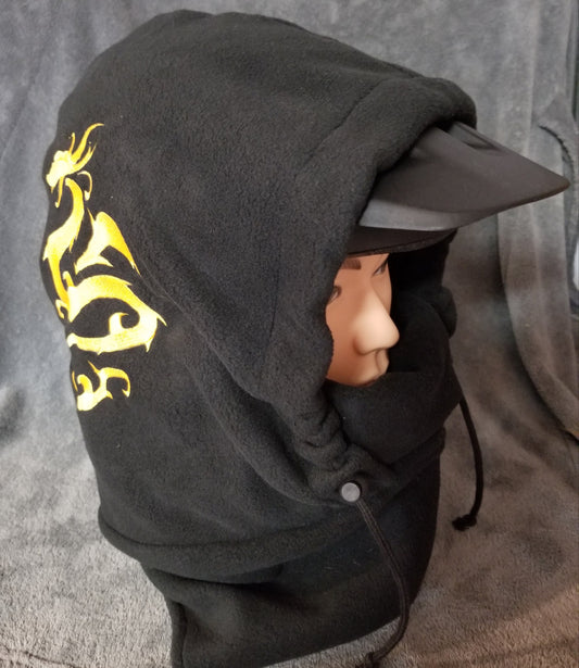 Dragon Embroidered on Black Anti Pill Fleece Extra Large Ski Helmet Cover