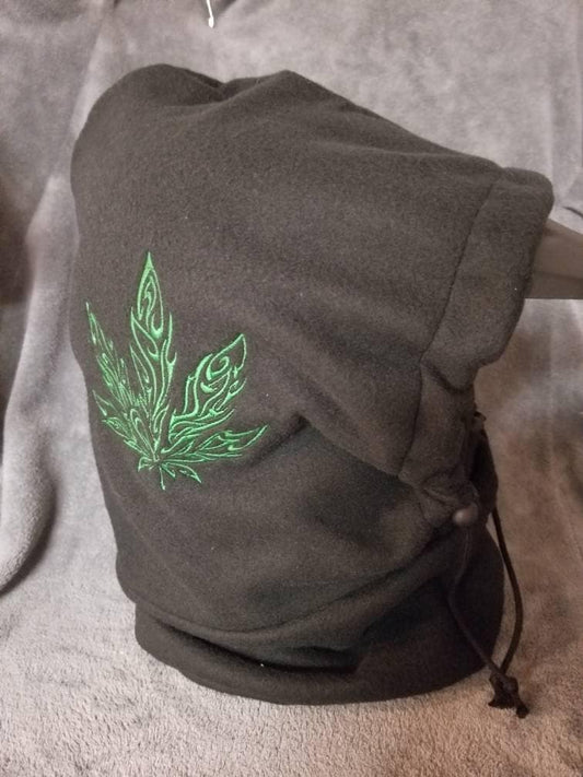 Marijuana Tribal Flame Embroidered on Black Anti Pill Fleece Extra Large Ski Helmet Cover