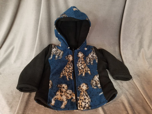 Dalmatians Print Hooded Jacket with Black Fleece Lining Size 2T, Hooded Jacket with Dalmatians, Warm Hooded Fleece Jacket with Zipper