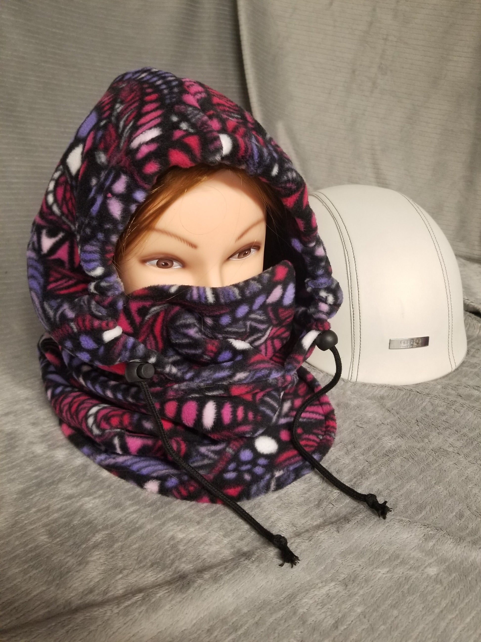 Zentangle Pinks Print Anti Pill Fleece Large Ski Helmet Cover