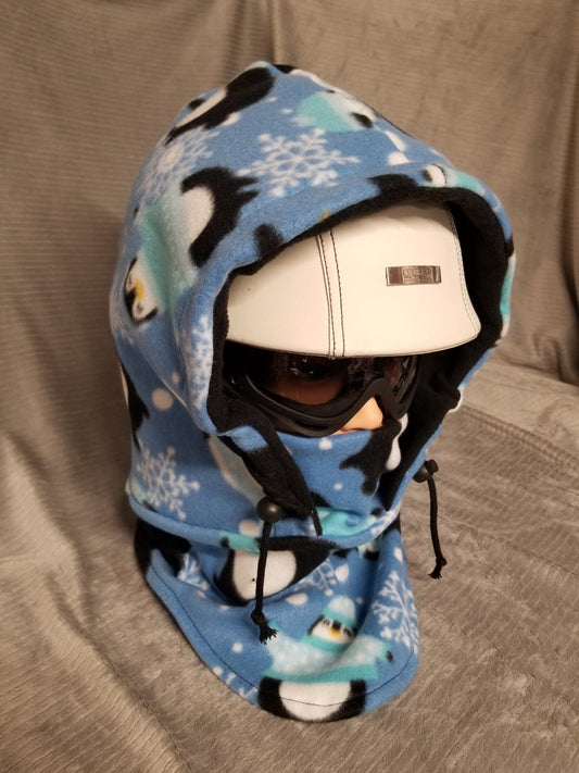 Penguin Print Extra Large Anti Pill Fleece with Black Fleece Lining Ski Helmet Cover