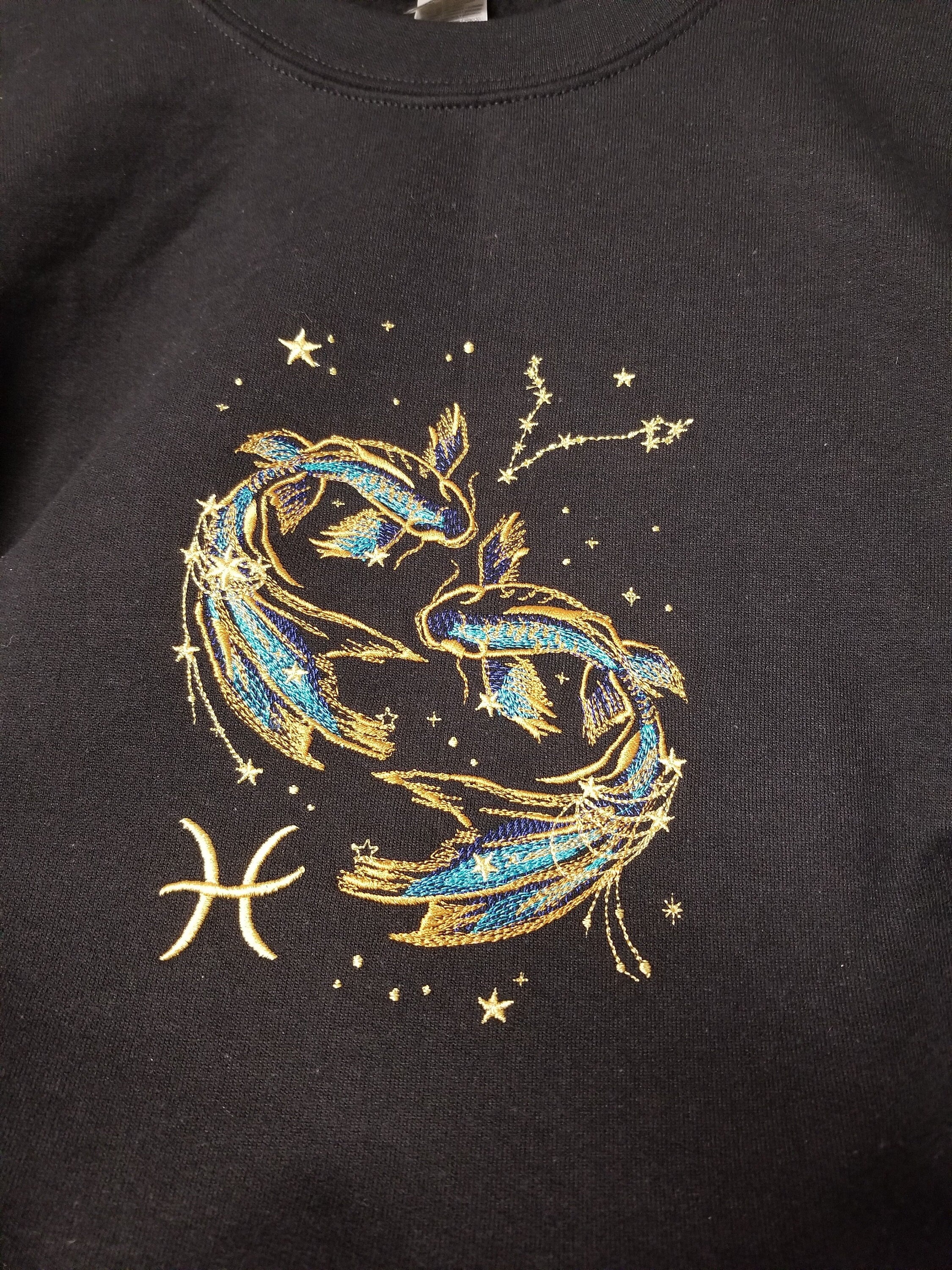 Pisces Sweatshirt, Pisces Constellation Embroidered Sweatshirt in Black, Zodiac Sweatshirt, Horoscope Sweatshirt, Astrology Sweatshirt