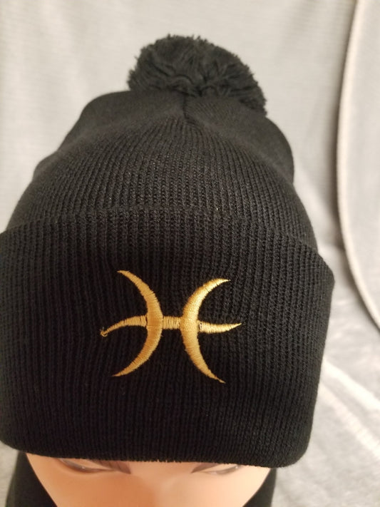 Pisces Zodiac Symbol Embroidered Beanie, Horoscope Beanie, Astrology Beanie, Birthday Beanie