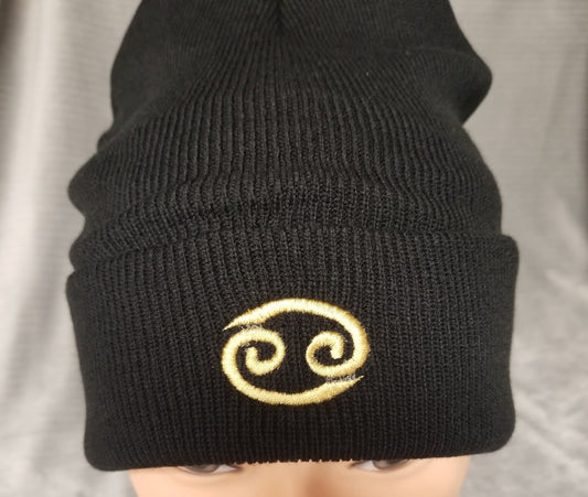 Cancer Zodiac Symbol Embroidered Beanie, Horoscope Beanie, Astrology Beanie, Birthday Beanie