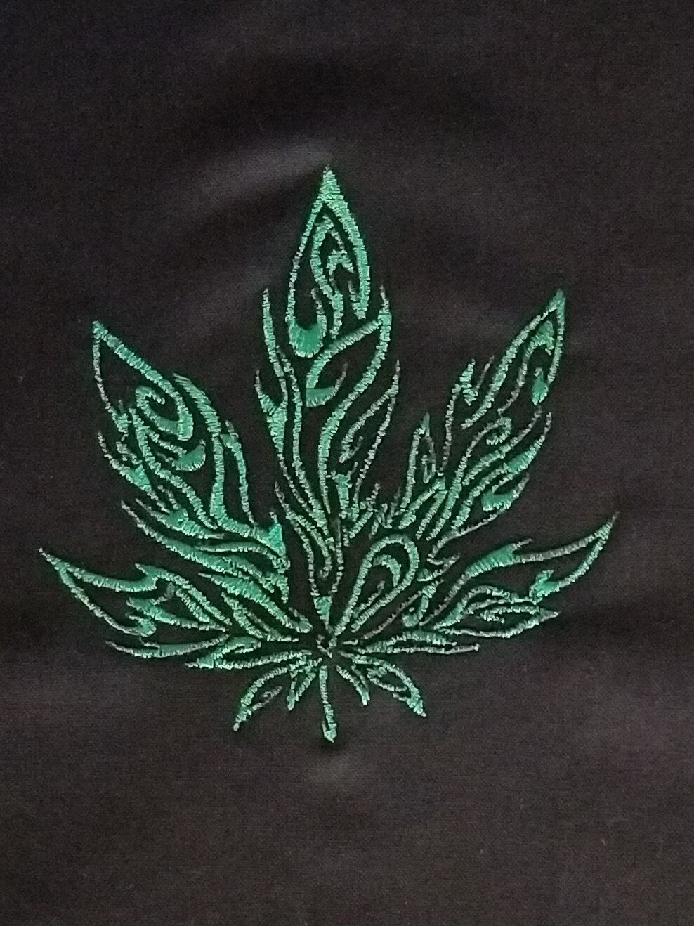 Marijuana Tribal Flame Design Embroidered Sweatshirt, Weed Leaf Sweatshirt, Cannabis Leaf Embroidered Sweatshirt in Black left side design