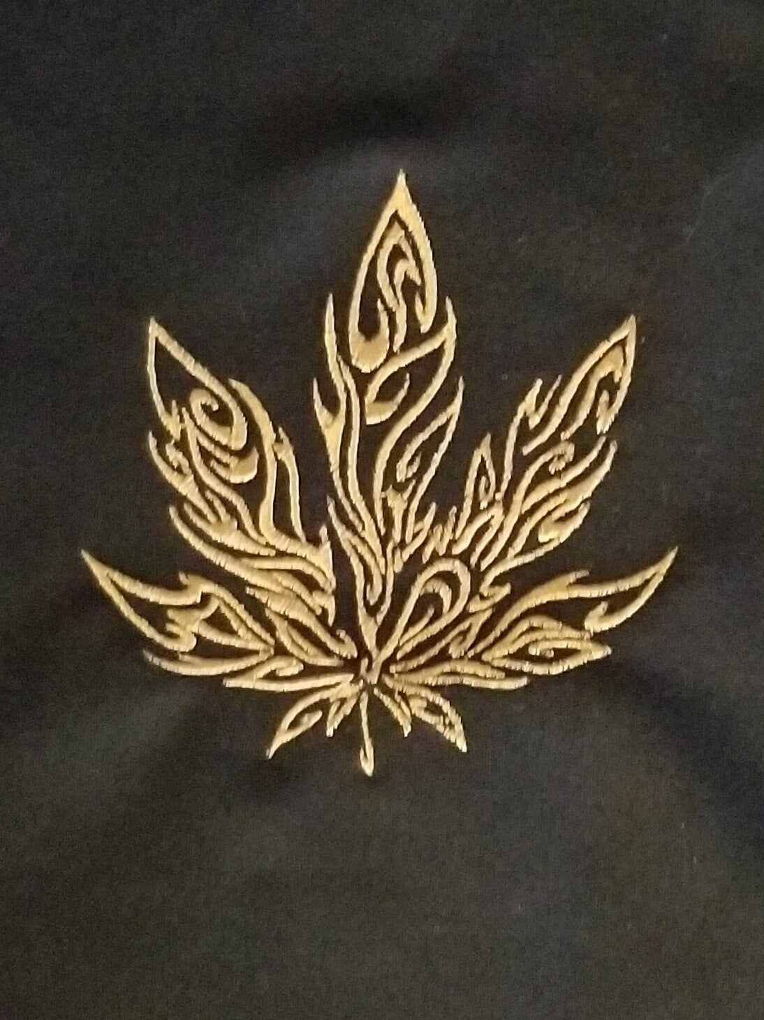 Marijuana Tribal Flame Design Embroidered Sweatshirt, Weed Leaf Sweatshirt, Cannabis Leaf Embroidered Sweatshirt in Black left side design
