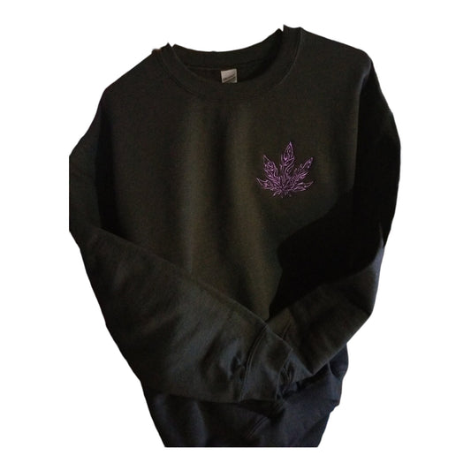 Marijuana Tribal Flame Design Embroidered Sweatshirt, Weed Leaf Sweatshirt, Cannabis Leaf Embroidered Sweatshirt in Black left side design