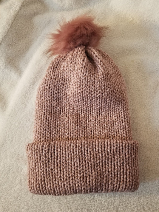 Knit Beanie, Knit Winter Hat, Handmade Winter Hat, Handmade Winter Beanie, Beautiful Pink Beanie with Pom Pom
