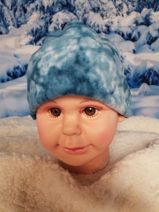 Teal Marble Fleece Beanie for Newborn to 3 months,  Winter Hat, Handmade Winter Hat, Handmade Winter Beanie, Newborn Fleece Hat, Infant Hat