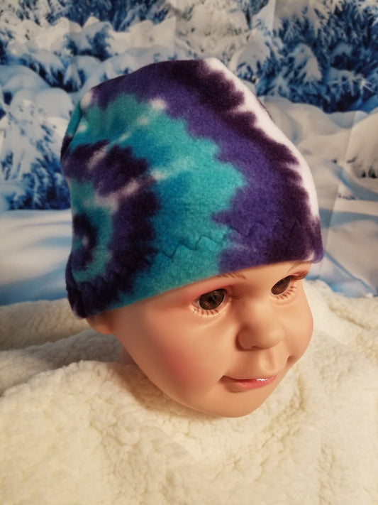Purple Tie Dye Fleece Beanie for 3-6 year olds,  Winter Hat for Toddler, Handmade Winter Hat, Handmade Winter Beanie, Toddler Fleece Hat
