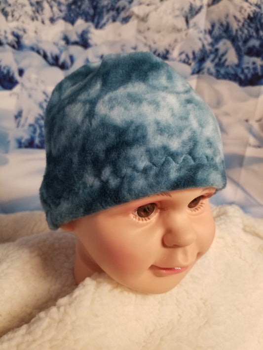 Teal Marble Fleece Beanie fits up to 19 inches,  Winter Hat for Child, Handmade Winter Hat, Handmade Winter Beanie, Child Size Fleece Hat