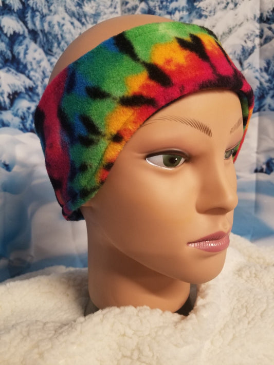 Rainbow Tye Dye Fleece Headband Ear Warmer, Winter Fleece Headband Ear Warmers Fleece Ear Wrap, Fleece Ear Cover, Headbands, Women's Medium