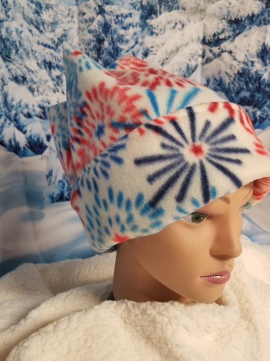 4 Point Retro Large Fleece Beanie, Fun Winter Hat for Adults, Handmade Winter Hat, Handmade Fleece Hat