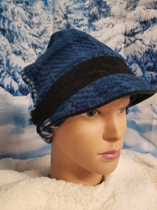 Blue Sweater Plaid Black Fleece Band Anti Pill Fleece Newsboy Hat, Women's Fleece Newsboy, Women's Fleece Hat with Visor, Visor Hat
