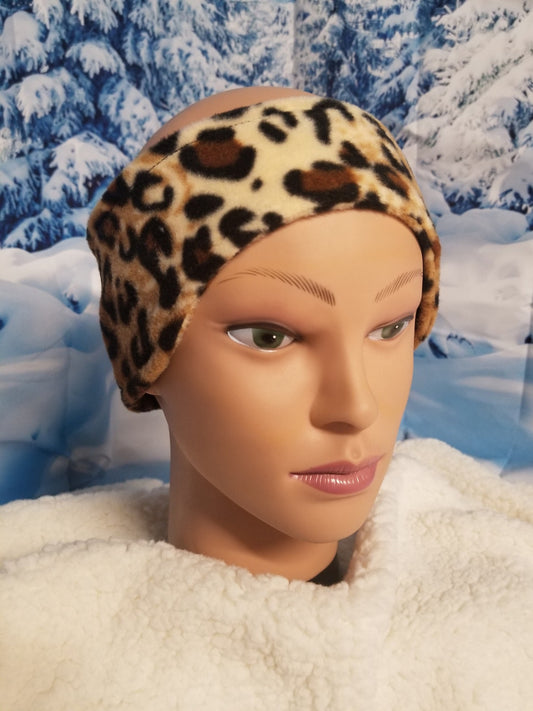 Cheetah Print Fleece Headband Ear Warmer, Winter Fleece Headband Ear Warmers Fleece Head Ear Wrap, Fleece Ear Cover, Headbands, Women Medium