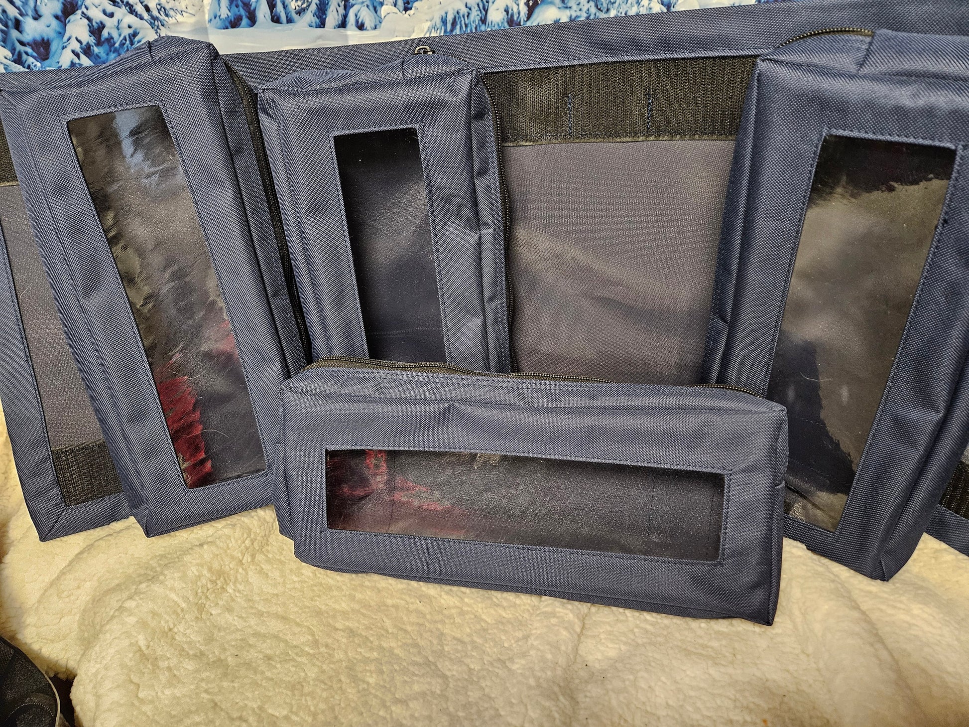 Dark Navy Waterproof Canvas Roll Up Tool Bag With 4 Detachable Zippered Pouches with clear window, Tool Storage Bag with Handle