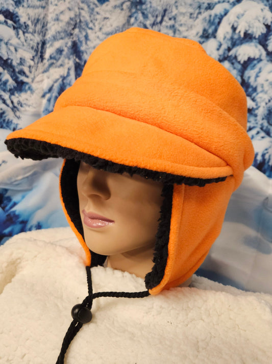 Orange with Black Sherpa Aviator Hat with Visor