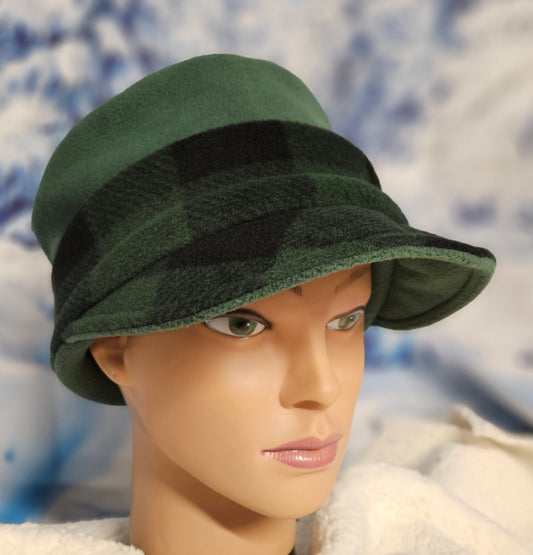 Green with Green Buffalo Check Band Fleece Winter Fashion Hat