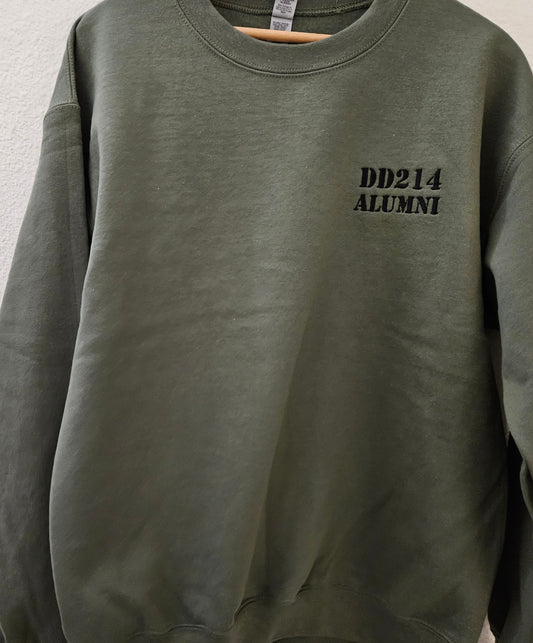 DD214 ALUMNI Embroidered Sweatshirt in Military Green